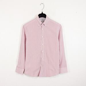 Brunello Cucinelli Button Down Shirt Oxford cotton Large Red White stripe